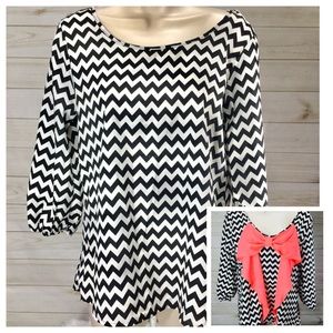Black & white chevron blouse with bow